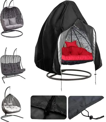 Produktbild von Hängesessel Abdeckung, Hängesessel Schutzhülle 200 x 230 cm, 210D Oxford Wasserdicht, Winddicht, UV-Beständiges, Schwerlast Reißfest Oxford Gewebe mit PVC-Überzug, Kordelzug,schutzhülle für hängesessel Schwarz, Garten Hängesessel Schutz