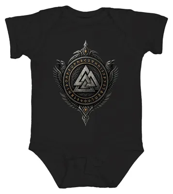 Obrázek produktu pro Tělo pro miminko, černé barvy, velikost 12/18 měsíců, s motivem: Valknut, Vikingové, Havran, Hugin, Munin, runy, Valhalla, Odin, Germáni, Asgard