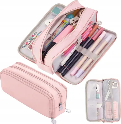 Federmäppchen Large Capacity – Robuste Leinwand-Tasche Mit Doppel-Reißverschluss, 20 Cm, Pink, Für Schule & Büro
