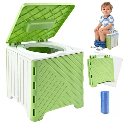 Produktbild von Kinder Reise Töpfchen faltbar, mobiles WC mit weichem PVC Sitz & 15 Hygienebeuteln, tragbares Babytöpfchen für Auto, Camping und unterwegs