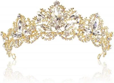 Productafbeelding van Gouden Kroon voor Dames - Tiara met Kristallen voor Bruiloft, Feest en Carnaval