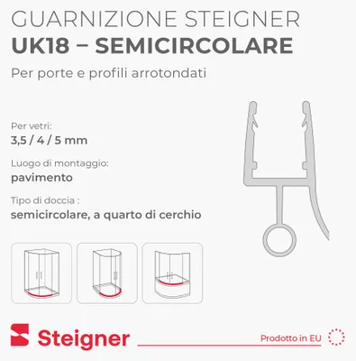 Immagine prodotto di STEIGNER Guarnizione doccia curva UK18 50 cm (1 pz.) trasparente - Guarnizione box doccia verticale per doccia semicircolare o quarto di cerchio con porta 3,5-5 mm - Finitura sobria della guarnizione