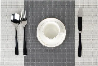 Produktbild von 6er Set Platzsets 30x45cm Platzdeckchen Rutschfest Abwaschbar Tischmatten PVC Abgrifffeste Hitzebeständig Tischsets, Platz-Matten für küche, Grau