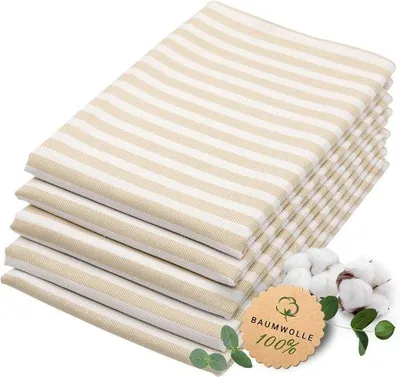 Productafbeelding van Beige katoenen theedoeken met streepjes, 50x70 cm