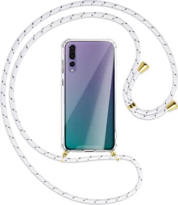 Produktbild von Handykette Backcover-Schutzhülle mit Band (Metall goldfarben) für Huawei P20 Pro - weiß/grau