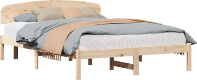 Zdjęcie produktu dla vidaXL Rama łóżka z zagłówkiem naturalna 150 x 200 cm z litego drewna sosnowego