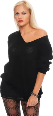 Produktbild von 30- 11 Damen Strick Pullover Sweatshirt Pulli Oberteil Überwurf Longshirt Langarmshirt Shirt Oberteil Bluse Schwarz