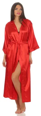 Produktbild von Damen langes Kimono Nachtmantel Seidenrobe Morgenmantel, Rot S