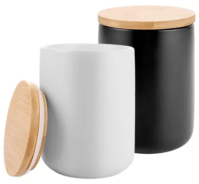 Zdjęcie produktu dla Zestaw 2 szklanych pojemników ceramicznych z pokrywkami, pojemność 800 ml