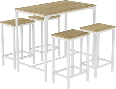 Obrázek produktu pro IPOTIUS 5dílná sada barových stolů - Barový stůl se 4 židlemi + kuchyňský pult, jídelní stůl 100×60×90 cm, dub/bílá
