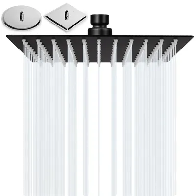 Image de Pommeau de douche pluie - Acier inoxydable 304 - 20 x 20 cm - Carré - Noir mat