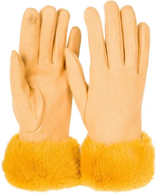 Produktbild von styleBREAKER Damen Unifarbene Touchscreen Stoff Handschuhe mit Kunstfell Besatz am Bund, warme Fingerhandschuhe Winter 09010028