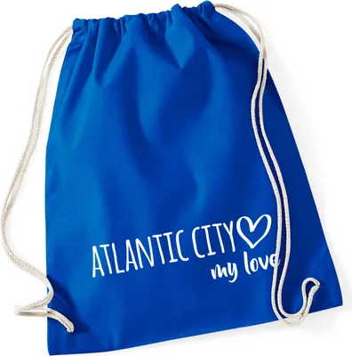 Produktbild von Huuraa Turnbeutel Atlantic City my love 12 Liter Bright Royal Baumwolle Rucksack Geschenkidee