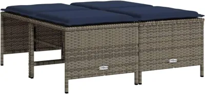 Produktbild von Gartenhocker aus Poly-Rattan mit Kissen, grau, 4er-Set für Garten, Terrasse und Balkon
