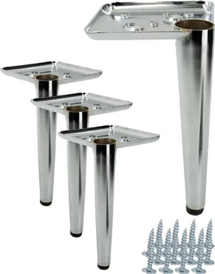 Obrázek produktu pro sada 4 nábytkových nohou jehlových, 17 cm, chromované, stříbrné, kovové nožky pro pohovky a skříně, elegantní a robustní provedení, pro snadnou montáž včetně šroubů