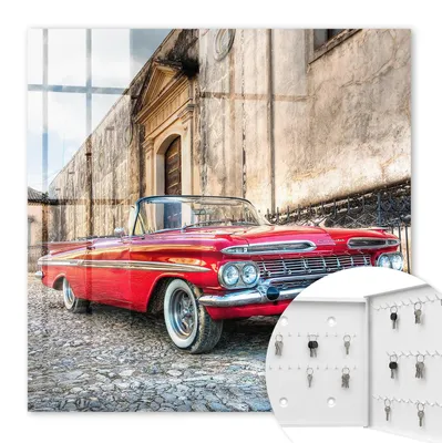 Produktbild von Metall Schlüsselkasten 30 x 30 cm - weißer Schlüsselschrank zur Wandmontage - wandhängende Schlüsselbox mit Tür - rechts öffnend - Schlüsselaufbewahrung für Flur - Büro - Arbeitszimmer - Werkstatt - Garage - Retro-Auto