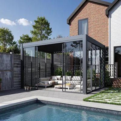 Produktbild von Glasschiebetür Schiebepaneel für Pergola Slim Frame Alu Anthrazit
