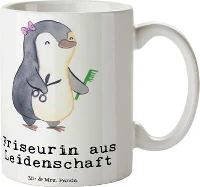 Produktbild von Mr. & Mrs. Panda Tasse Friseurin Leidenschaft - Weiß - Geschenk, kaffeetasse keramik, mit Spruch, Friseursalon, Kaffeebecher, Beruf, Witzig, bedruckt, Lustig