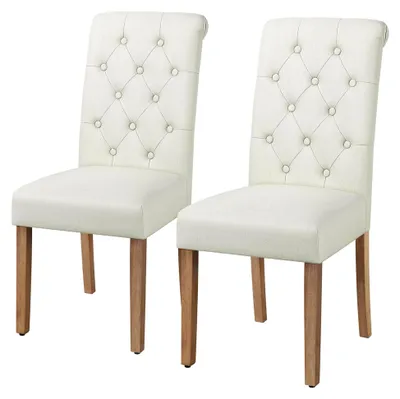 Produktbild von Esszimmerstühle 2er Set Küchenstuhl Polsterstuhl mit hoher Rückenlehne, Beine aus Massivholz, gepolsterte Sitzfläche aus Leinen, Beige