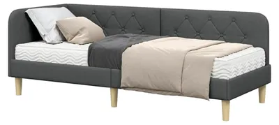 Produktbild von Eckbettgestell mit Lattenrost, dunkelgrau, Stoff und Sperrholz, 204x84x72 cm, für Einzelbett