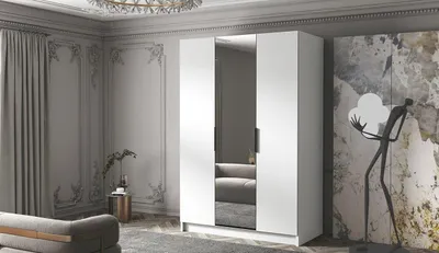 Produktbild von Kleiderschrank mit Spiegel 150 cm COVO 2 - weiß / schwarze Griffe