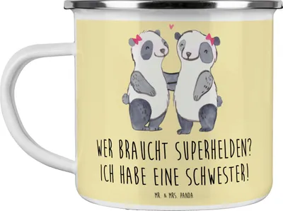 Produktbild von Mr. & Mrs. Panda becher emaille Liebe Schwester - Gelb Pastell - Geschenk, Pott, Bewunderung, Teetasse, Tasse, Familiengeschenk, Freude, herzerwärmende Sprüche, Haferl