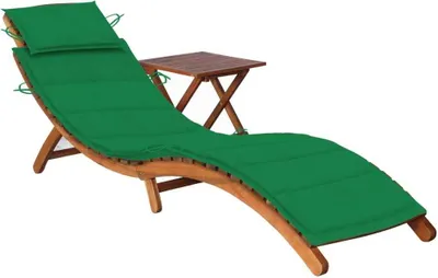 Image de Chaise longue de jardin avec table et coussin Bois d'acacia