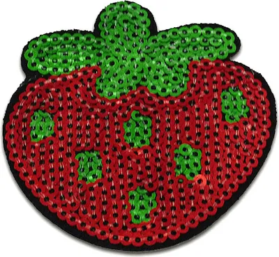 Produktbild von Erdbeere Obst Frucht Mit Pailletten - Aufnäher, Bügelbild, Aufbügler, Applikationen, Patches, Flicken, Zum Aufbügeln, Größe: 6,2 x 6 cm