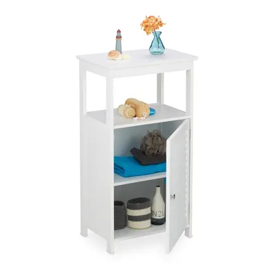 Immagine prodotto di Mobile da bagno Relaxdays, 3 scomparti, ante a lamelle, A x L x P: 83 x 45 x 30 cm, modello stretto, mobiletto per bagno, cucina e ingresso, bianco