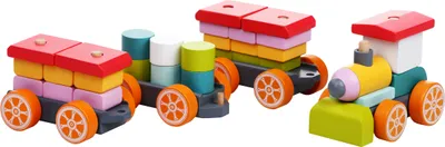 Image de Train en bois Cubika avec trois wagons