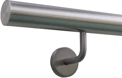 Produktbild von TIBU Handlauf Edelstahl 33,7 mm Geländer 0,3m - 6m, Länge 320 cm, Ende gerade Kappe und gewinkelte Halter