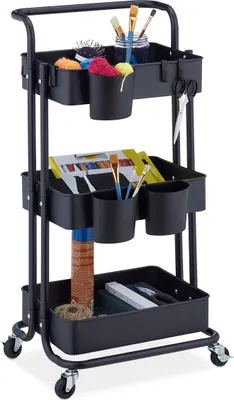 Produktbild von Relaxdays Rollwagen, 3 Etagen, 2 Bremsen, Allzweckwagen für Küche und Büro, Rollregal HBT 86x38x39 cm, Metall, schwarz