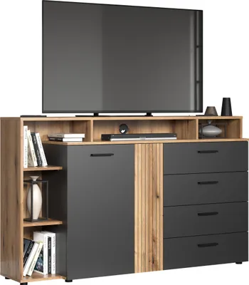 Produktbild von trendteam Wohnen Esteban TV-Kommode, Anthrazit Melamin/ Evoke Oak Melamin, B/H/T: 168/101/38 cm