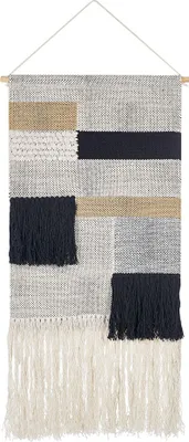 Produktbild von BELIANI Wanddekoration Beige und Schwarz Baumwolle Handgemacht mit Fransen Boho Chic Wandbehang Wanddeko Türdeko Fensterdeko Schlafzimmer Wohnzimmer