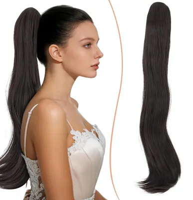 Produktbild von Pferdeschwanz Haarteil mit Klammer 50cm, Gewellt Synthetisch, Clip-in Haarverlängerung, Naturschwarz