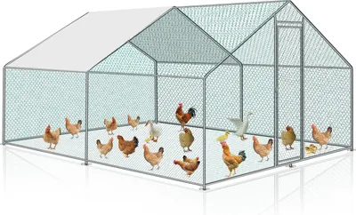 Immagine prodotto di TolleTour recinto ruspante pollaio 3 x 4 x 2 m tetto pollaio all'aperto, acciaio zincato piccola casa degli animali recinto ruspante con protezione solare gabbia per polli voliera, PE