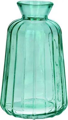 Produktbild von INNA-GLAS Flaschenvase Tatiana mit Rillen, türkis-klar, 11cm, Ø6,5cm - Deko Glas Flasche