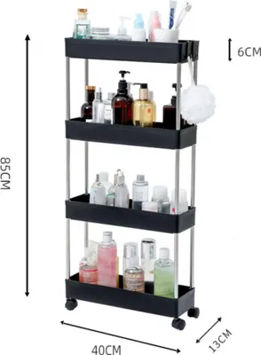 Immagine prodotto di INF Mobile Angusto Scaffale - Carrello Salvaspazio a 4 Ripiani, Nero, 1 Pezzo
