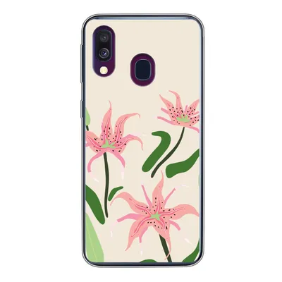 Produktbild von MuchoWow® Handyhülle Schutzhülle Hülle für Samsung Galaxy A40 Blume - Rosa - Blätter Silikon Softcase Handy Hülle - Handy-Tasche