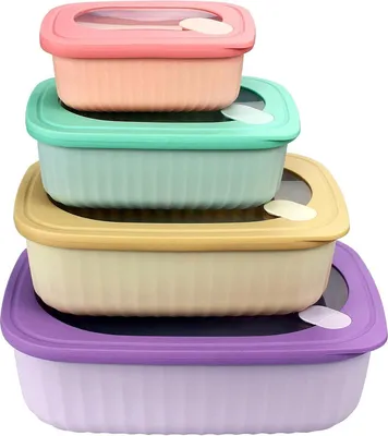Zdjęcie produktu dla Zestaw plastikowych pojemników do przechowywania żywności, niezawierający BPA, sztaplowany 380/850/1600/2850 ml