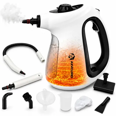 Produktbild von 1300W Dampfreiniger, 9 in 1 Handdampfreiniger mit kraftvollem Dampfdruck, 9 Zubehörteile, 650ml Wassertank, Schnellaufheizung für Fugen, Küche, Bad