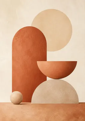 Produktbild von Abstraktes Poster DIN A2 – Terracotta Balance Wandbild in warmen Erdtönen, matt