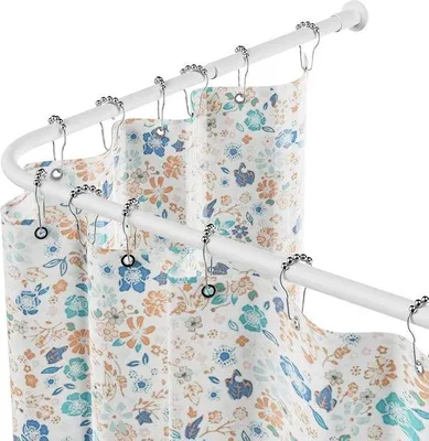 Produktbild von Famanu L-förmige Duschvorhangstange weiß, verstellbar 68-96 cm x 68-96 cm, rostfreier Stahl inklusive 12 Ringen