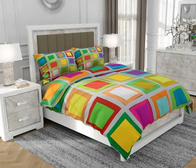 Produktbild von Bettwäsche 140x200 cm + 2x70x80 cm, 3-teilig, 100% Baumwolle, Satin, Reißverschluss, Karo, Bunt - SOVIO | So.0016