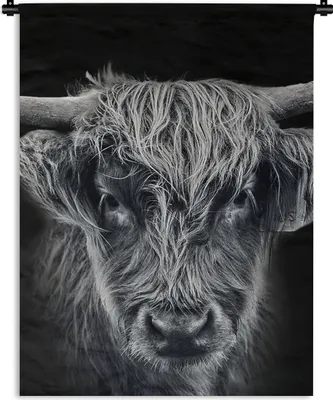 Produktbild von MuchoWow® Wandteppich Wandbehang Schottischer Highlander - Schwarz - Kuh - Tiere 150x200 cm Tapisserie Dekoration Wandtuch - Wandaufhängung - Moderner