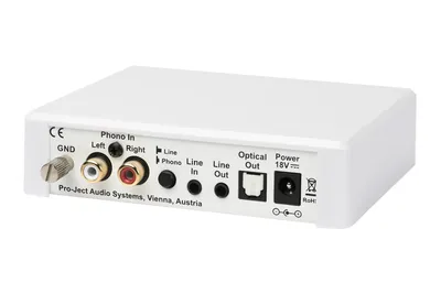 Produktbild von Pro-Ject Optical Box E Phono, Weiß, 20 - 20000 Hz, 47000 Ohm, 43 dB, 0,04%, 0,5 A