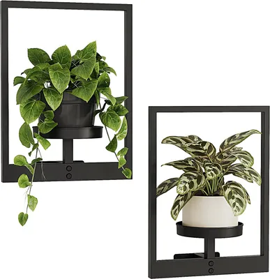 Productafbeelding van Raamplanten planken muur plantenstandaard hangende plantenbakken voor kamerplanten plantenhanger buiten plantenhouder wandmontage plantenrek zwart