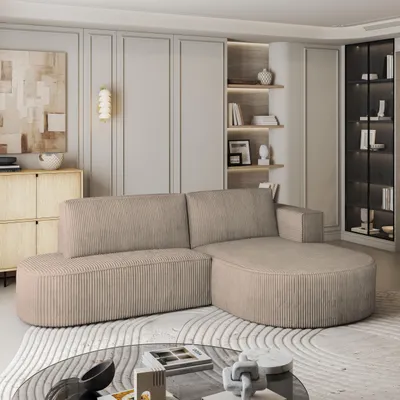 Produktbild von Masseno Ecksofa CORTIO P R-S mit Schlaffunktion L-Form, Sofa mit Bettkasten, Wohnzimmersofa, Couch, Soffa, Bettsofa, Couchgarnitur- Beige, POSO 02