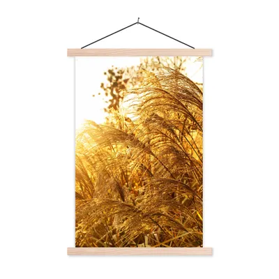 Produktbild von MuchoWow® Textilposter Pampasgras - Sonne - Gras 120x180 cm mit holzfarbenen Rahmen - Textil-Plakat