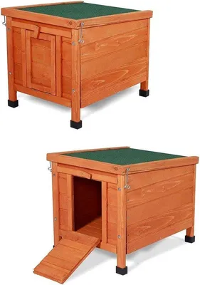 Productafbeelding van Konijnenhok Klein - Dierenhuisje Buiten - Kleine Dieren - Waterdicht Dak - 43x43x52cm - Bruin/Groen